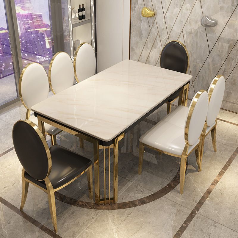 Rectangle Metal Base Table Glam Style Dining Table with 4 Legs
