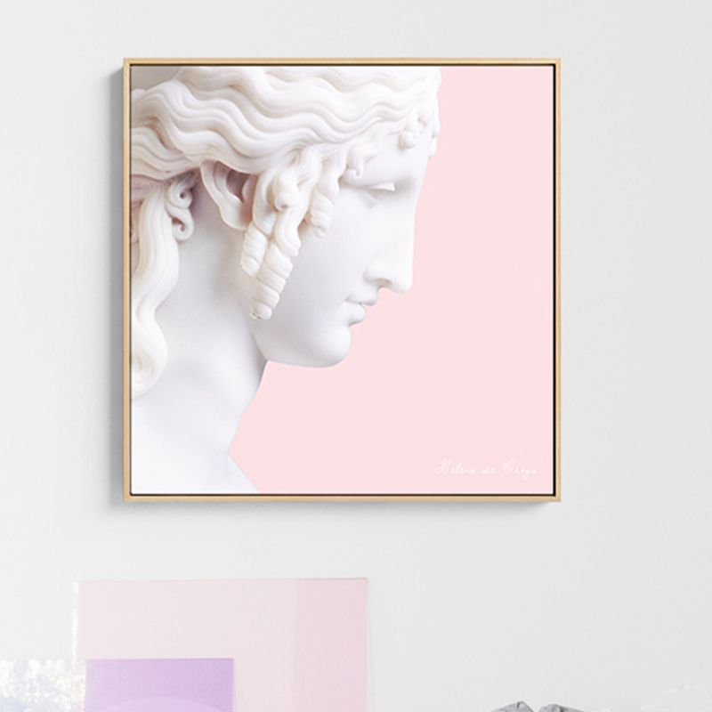 Nordic Plaster Sculpture Canvas Art White Dining Room Wall Decor on Pink, Optional Sizes