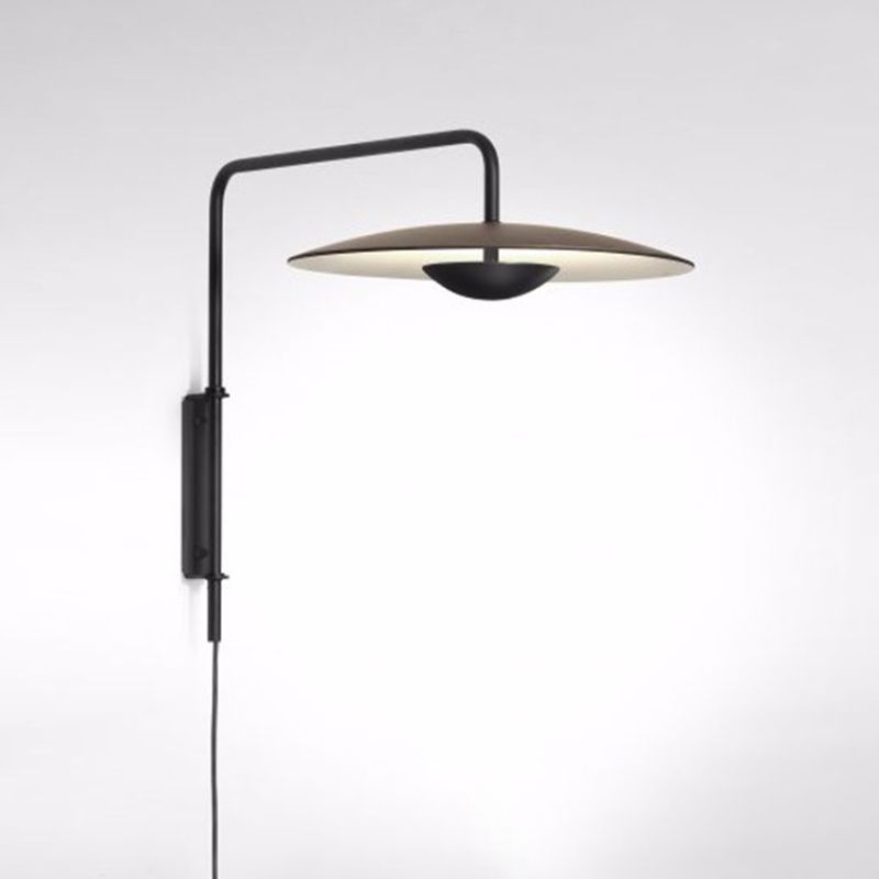 Modern Swing Arm Wall Sconce Circle Shape Wall Light with Metal Shade for Bedroom