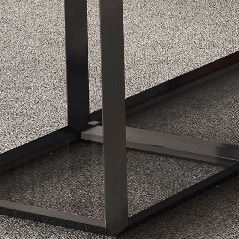 Geometric Slate & Glass Coffee Table Modern Simple Cocktail Table with Floor Shelf