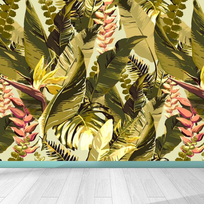 Large Tropical Wallpaper Mural Green Plant Leaves Wall Decor, Custom Size Available