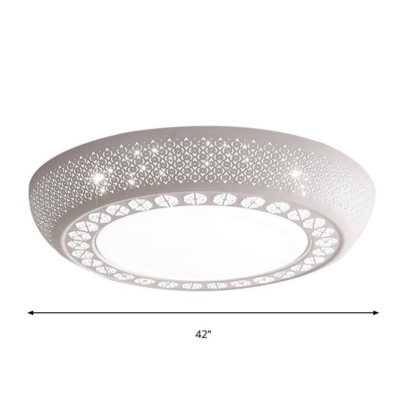 23"/42"/35" Wide Drum Shade Flush Mount Modern Acrylic White Ceiling Lighting with Crystal Accent for Bedroom Living Room