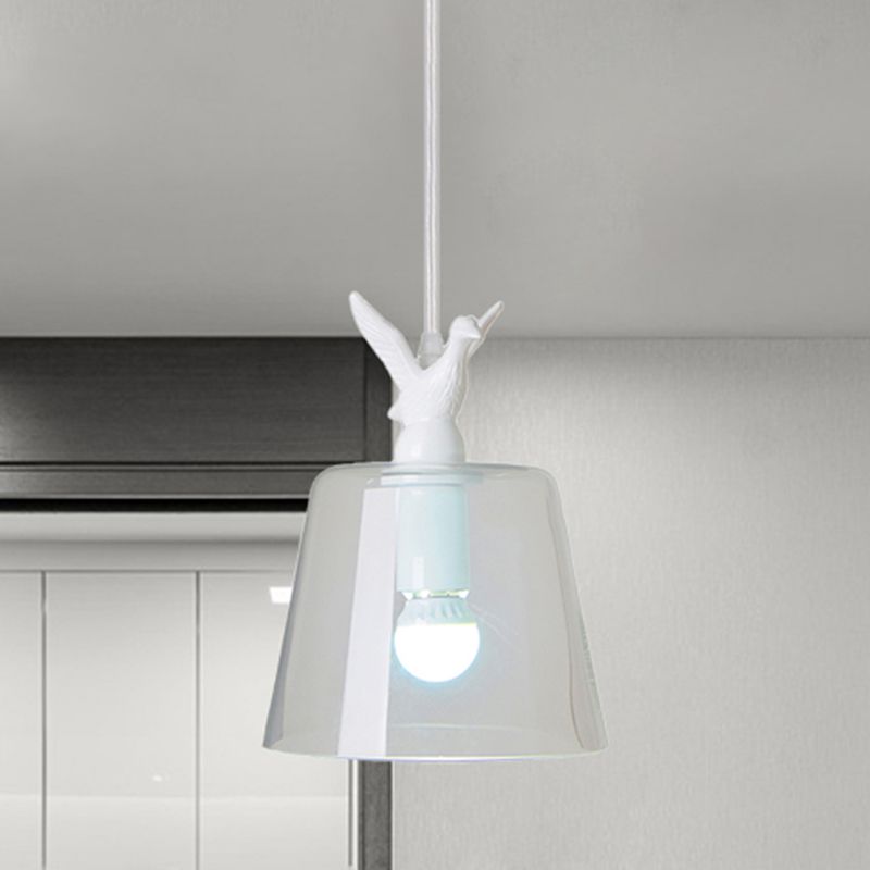 Cylindrical/Barrel shaped Pendant Lighting Modernist 1/5 Lights Clear Glass White Hanging Lamp with Bird Design