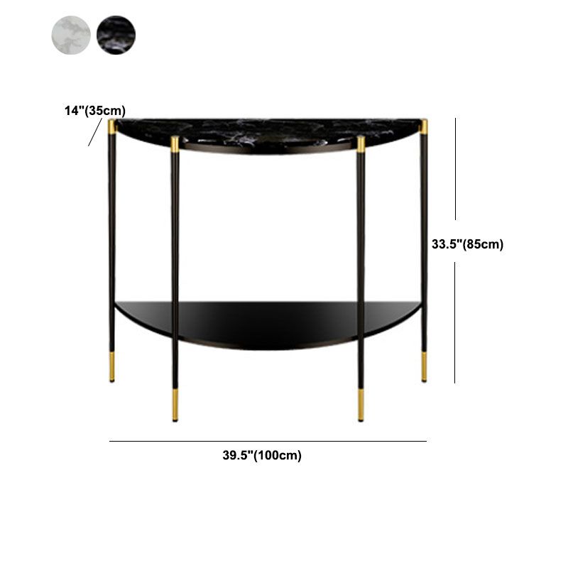 Glam Marble Console Sofa Table Half Moon End Table with Shelves for Hall