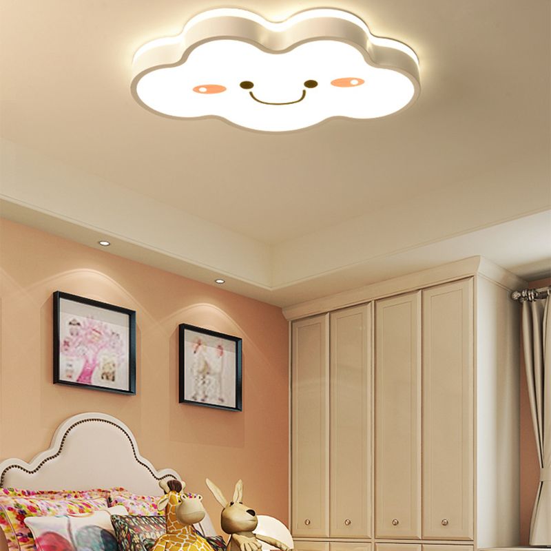 Acrylic Shy Cloud Flush Ceiling Light Child Bedroom Cartoon LED Ceiling Fixture in White
