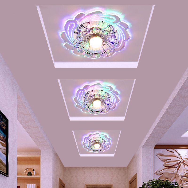 Minimalist Floral Shade Flush Mount Lighting Crystal Entryway LED Flush Mount Fixture