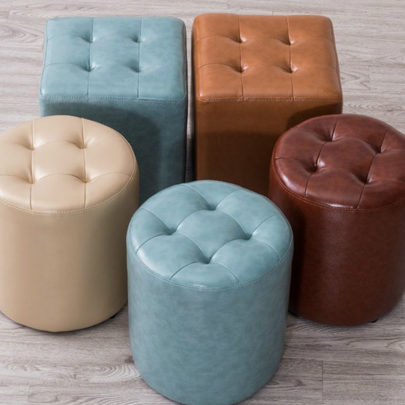 Mid-Century Tufted Ottoman Solid Color Water Resistant Genuine Leather Ottoman