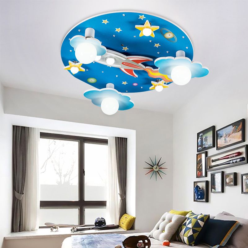 Plafonnier à montage encastré Blue Rocket Éclairage de plafond LED en bois contemporain pour enfants