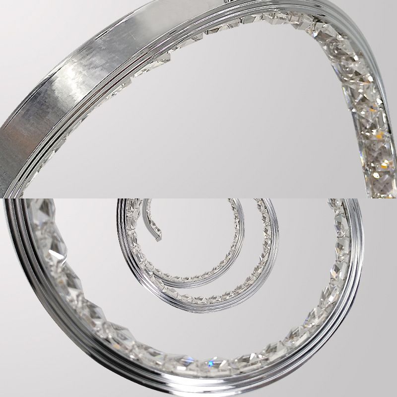 Curved Chandelier Lamp Contemporary Crystal Silver LED Hanging Light Fixture in Warm/White Light for Restaurant