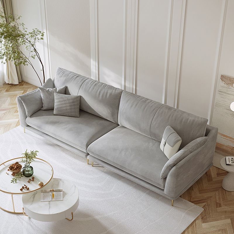 with Pillows Contemporary Sloped Arm Standard Settee Couch in Grey