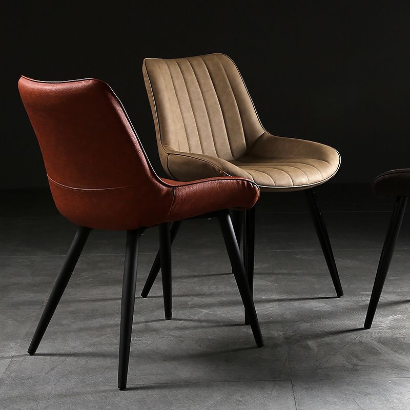 Modern Design Faux Leather Side Chair with 4 Metal Black Finish Legs Solid Back Armless Chair