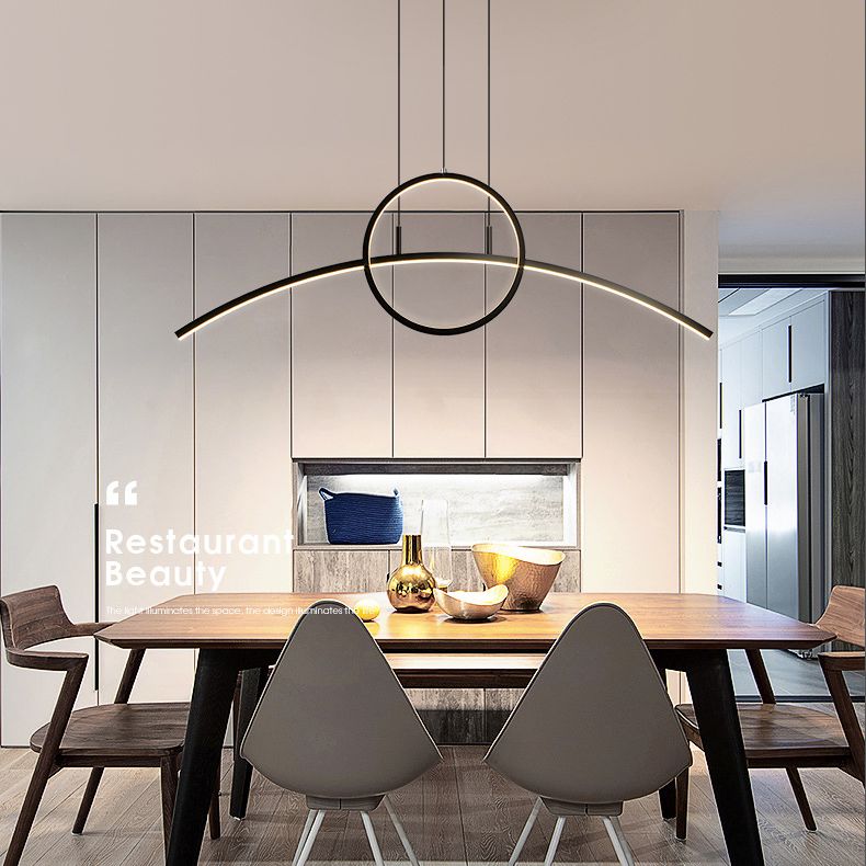 Circle and Linear Pendant Lighting Fixture Modern Style LED Metal Hanging Light Fixture