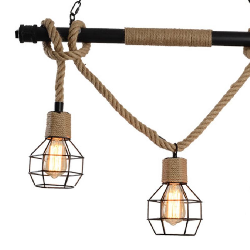 Industrial Island Light Hemp Rope Island Hanging Light with Metal Shade for Dining Room