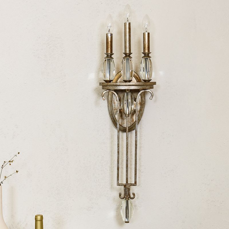 3 Lights Candle Wall Sconce Lighting Rural Antique Silver Clear K9 Crystal LED Wall Light Fixture