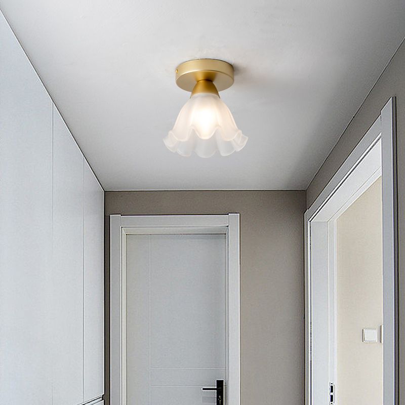 Flower Shape Glass Flush Light Modern Style 1 Light Flush Mount Ceiling Lights in Gold
