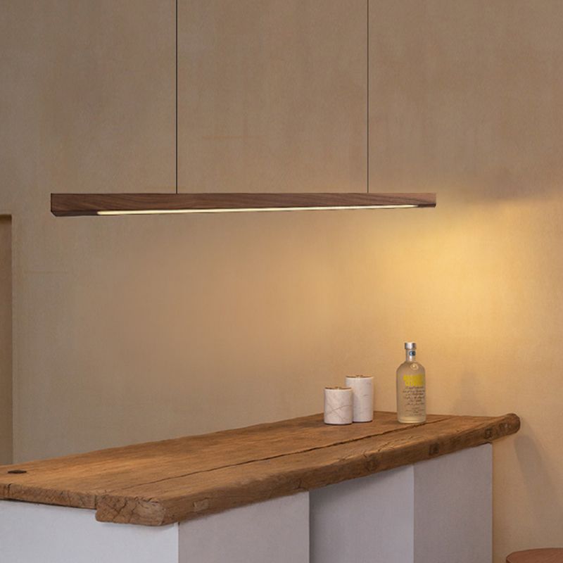 1 Light Linear Island Lighting Modernism Wood Chandelier Light Fixture for Kitchen