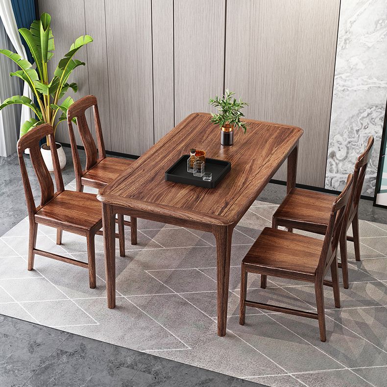 Traditional Style Solid Wood Dining Set with Walnut Table and 4 Legs Base for Home Use