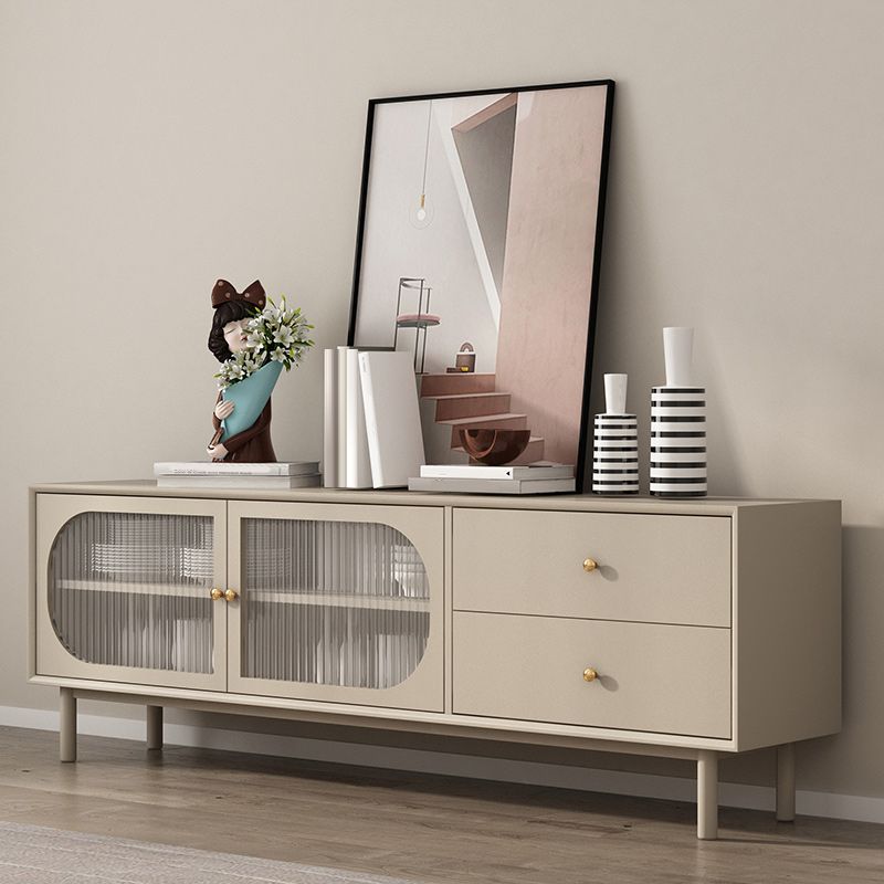 Solid Wood Glass/Rattan Door Cabinet Mid Century Beige Chest with Drawers
