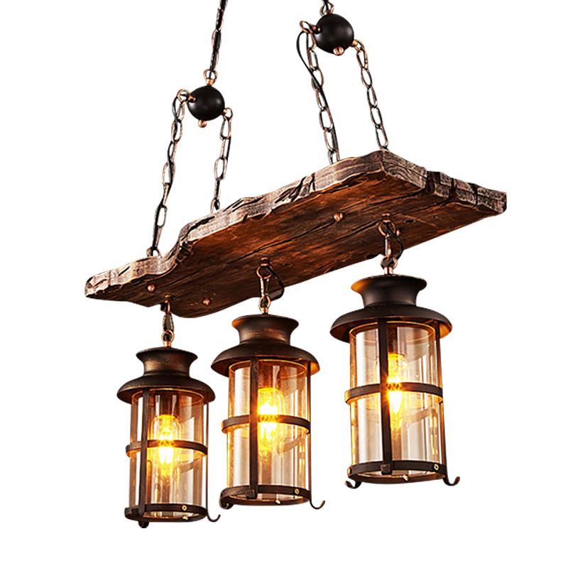Rectangular Shape Pendant Light Industrial Style Wood 3 Lights Pendant Light in Brown