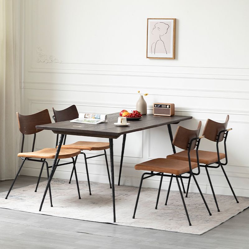 Rectangle Wood Color Dining Table Oak Solid Wood Table Luxury with 4 Legs