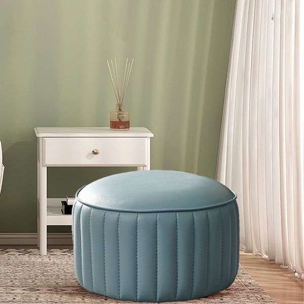 Orange Leather Pouf Modern Round Pure Color Pouf for Drawing Room