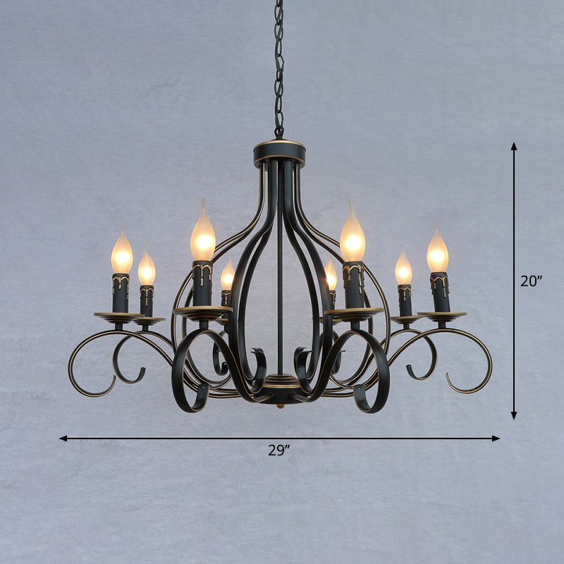 8 Lights Metal Hanging Chandelier Traditional Black Candle-Style Living Room Pendant Light Fixture
