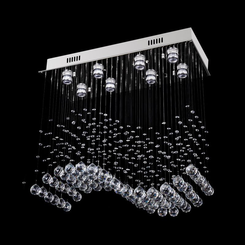 Wavy Dining Room Ceiling Lamp Modern Crystal 8 Lights Stainless Steel Flush Mount Lighting Fixture