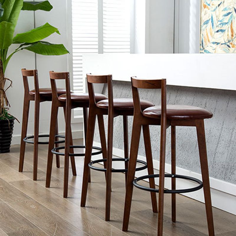 Contemporary Brown Wood Stool Faux Leather Furniture Low Back with 4 Legs