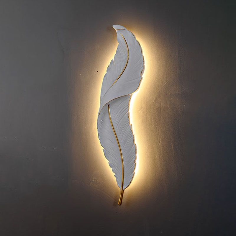 Lámpara de pared contemporánea de pared de resina de plumas de 1 luces para sala de estar para sala de estar