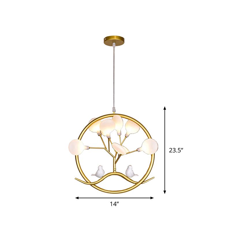 Artistic Tree LED Suspension Light Metallic Dining Room Chandelier Light with Firefly Shade in Gold