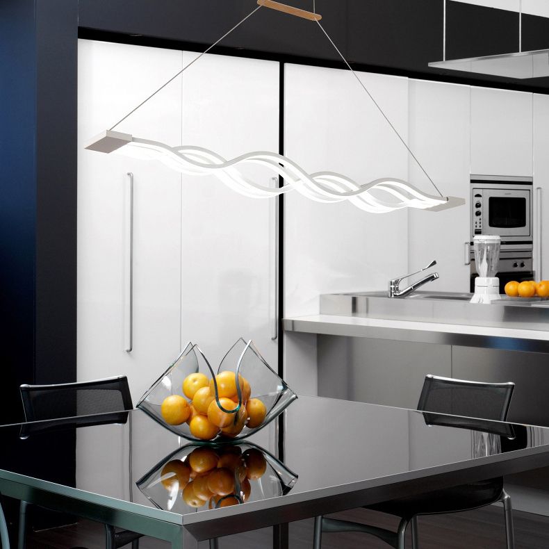 White Linear LED Island Light in Modern Concise Style Wrought Iron Pendant Light with Acrylic Shade