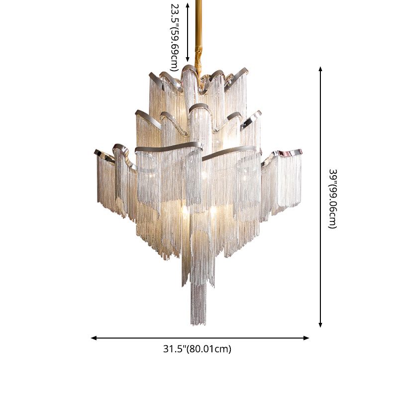 Aluminum Tassel Tiered Pendant Lamp Contemporary Chandelier Light Fixture