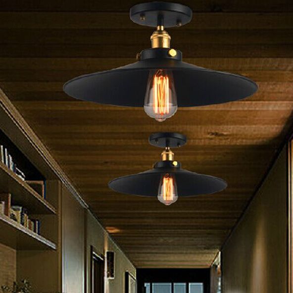 Éclairage de plafond noir 1 Light Retro Industrial Iron Cone Shade Semi Flush Mount Éclairage pour table à manger
