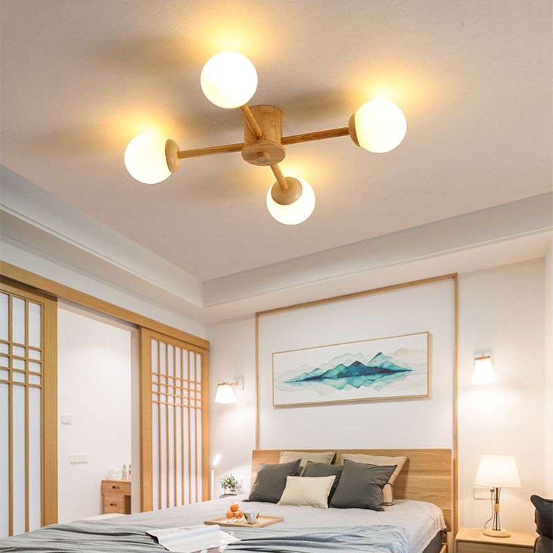 Sputnik Flush Mount Plafond Aménagement en bois de verre à la crème moderne Semi Flush Forh pour le salon