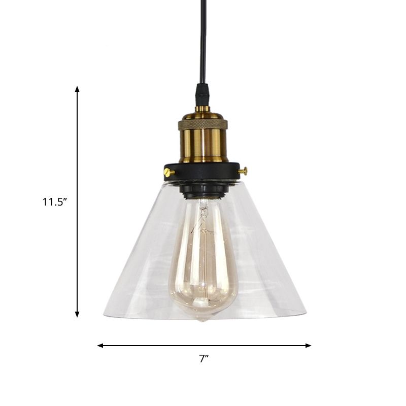 Single Clear Glass Pendant Light Fixture Rural Brass Conic Shade Kitchen Hanging Ceiling Light