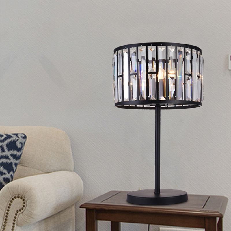 Gold/Negro 1 Lámpara de noche de bombilla Bloques de cristal modernos Luz de mesa de cilindro incrustado para salón