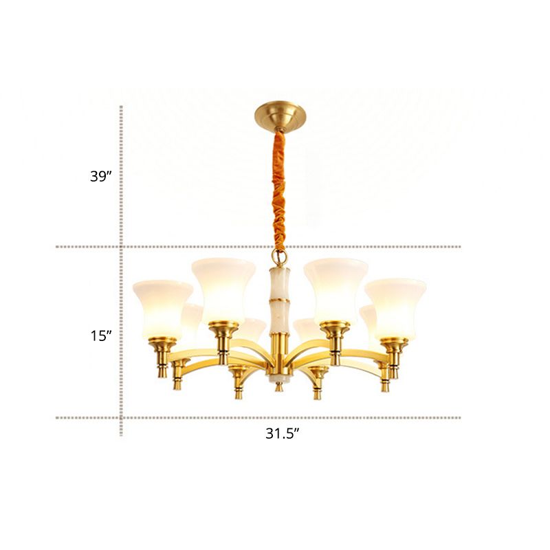Traditional Flare Chandelier Lighting Fixture Opal Frosted Glass Pendant Lamp for Bedroom