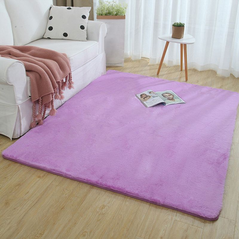 Minimalist Bedside Foot Rug Multi Colored Plain Rug Faux Fluff Non-Slip Backing Washable Stain Resistant Rug
