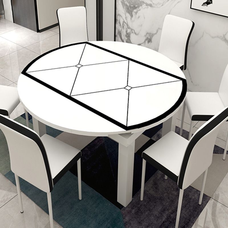 Modern Extendable Round Glass Top Dining Table with Solid Wood Legs