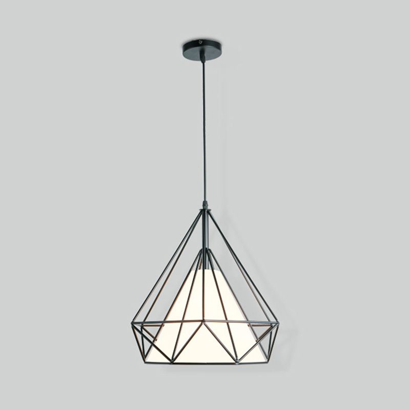 1-light Modern Simplicity Style Hanging Light Metal Cage Design Fabric Shade Suspension Lighting Fixture for Kitchen