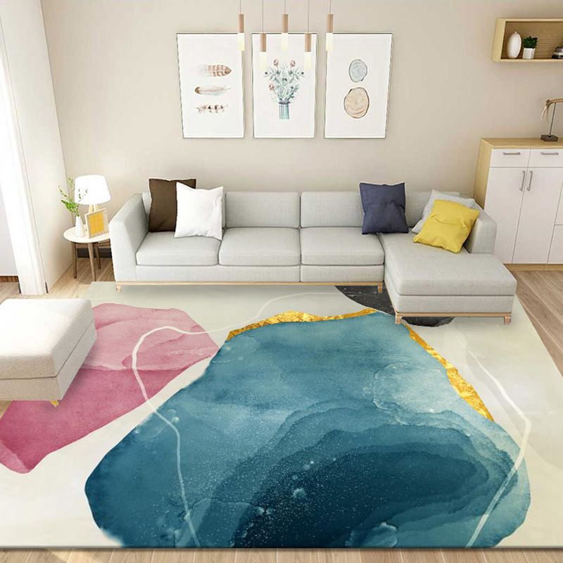 Black Color Block Rug Polyester Nordic Rug Washable Rug for Living Room