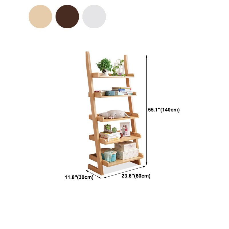 Ladder Modern Bookcase Wood Vertical Bookshelf for Living Room