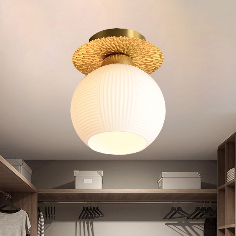 Global Semi Flush Contemporain Clair/Blanc/Bleu Prisme Verre Ampoule Unique Couloir Près du Plafonnier