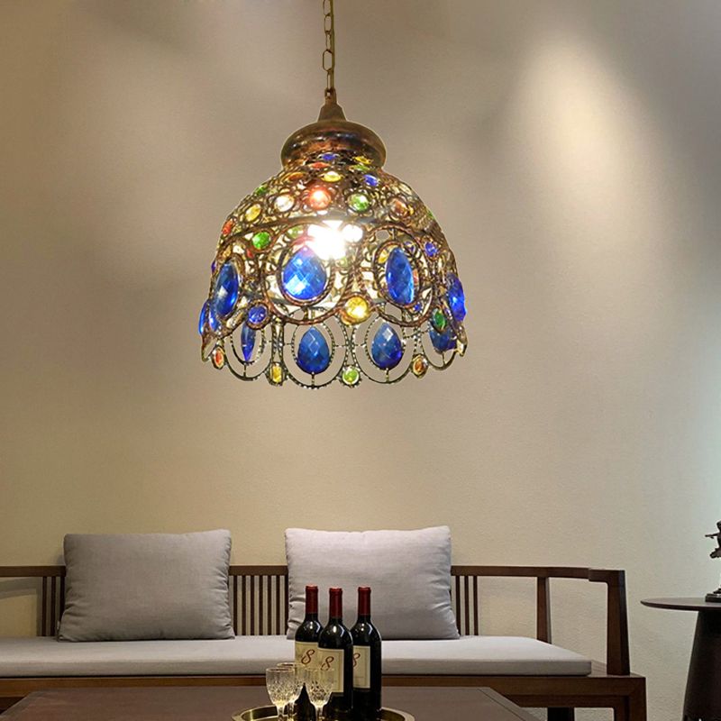 Brass Dome Hanging Lamp Kit Bohemian Metal 1 Head Restaurant Suspension Light