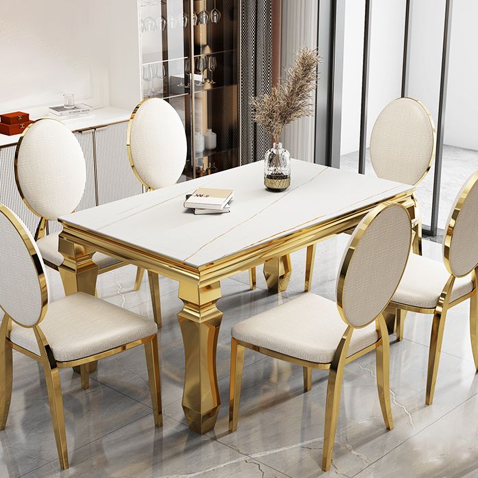 Metal Traditional Luxury Rectangle Dining Table Sintered Stone Table with 4 Legs