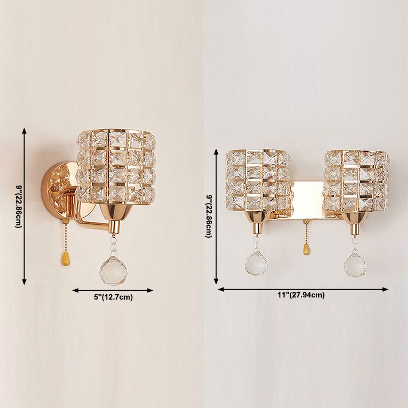 Modern Metal Wall Light Geometric Wall Sconce with Crystal for Bedroom