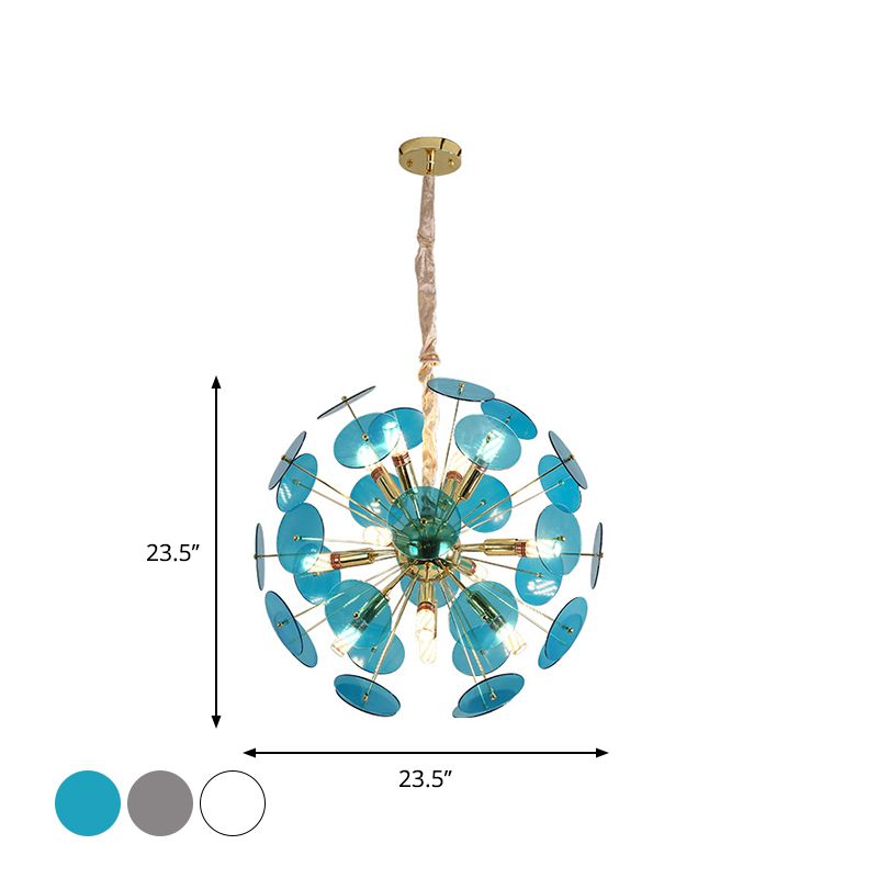Sputnik Bedroom Ceiling Chandelier Metal 12-Bulb Modernist Hanging Ceiling Light in Grey/White/Blue