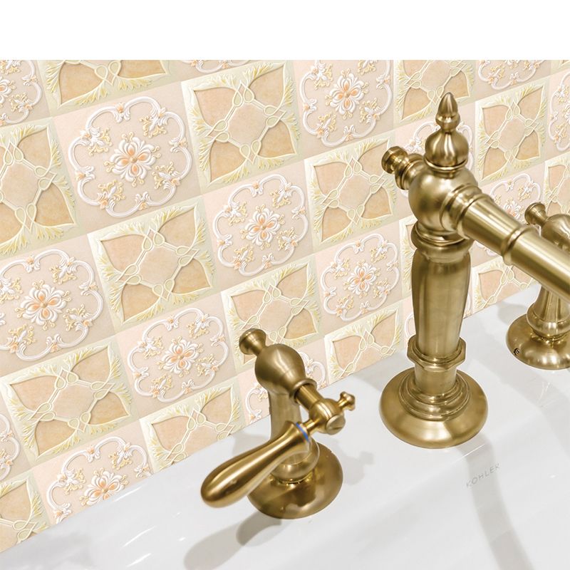 36 Pieces Flower Tile Wallpapers in Beige Nostalgic Peel and Stick Wall Art for Bathroom