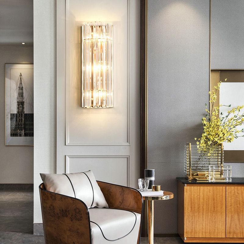 Crystal Gold Wall Light in Modern Concise Style Wrought Iron Rectangular Wall Sconce for Living Room