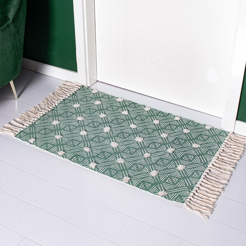 Multicolor Diamond Patterned Rug Cotton Funky Rug Machine Washable Pet Friendly Carpet for Bedroom